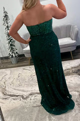 Long Mermaid Prom Dress with Sweetheart Neckline in Sparkly Emerald Green Sequins