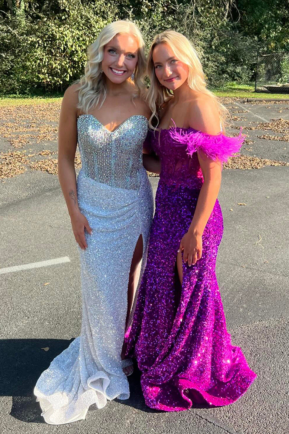 Long Sparkly Corset Prom Dress in Blush with Sequins and Slit