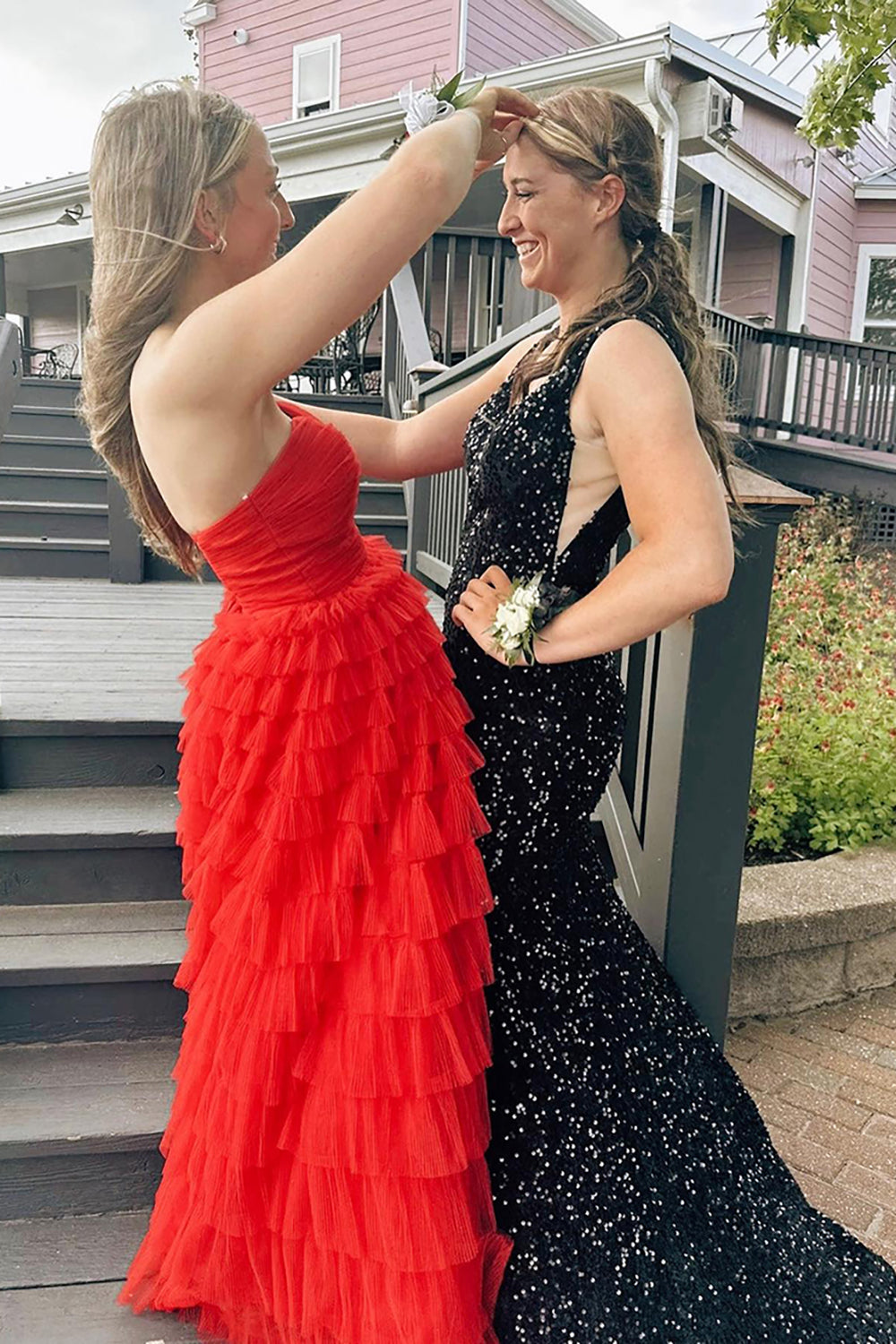 Long A-Line Prom Dress in Fuchsia with Sweetheart Neckline and Tiered Tulle
