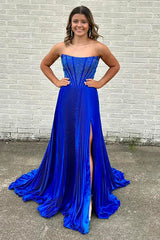 Elegant Black Strapless A-Line Pleated Long Corset Prom Dress Featuring Beading