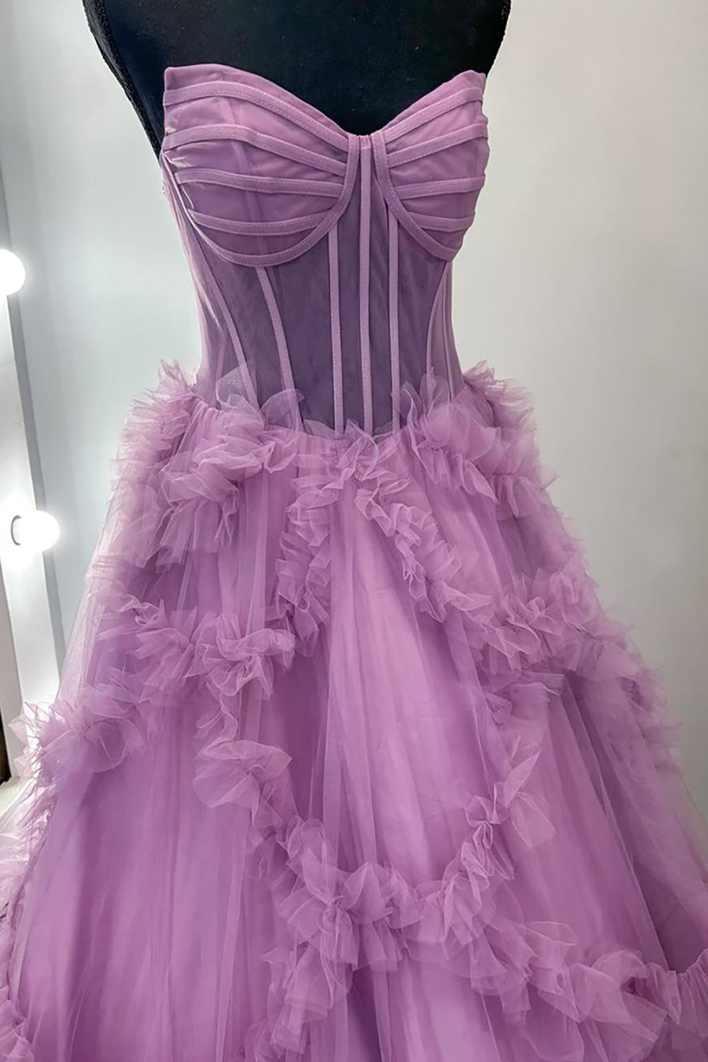 Princess Corset Prom Dress in Taro Purple with Sweatheart Tulle