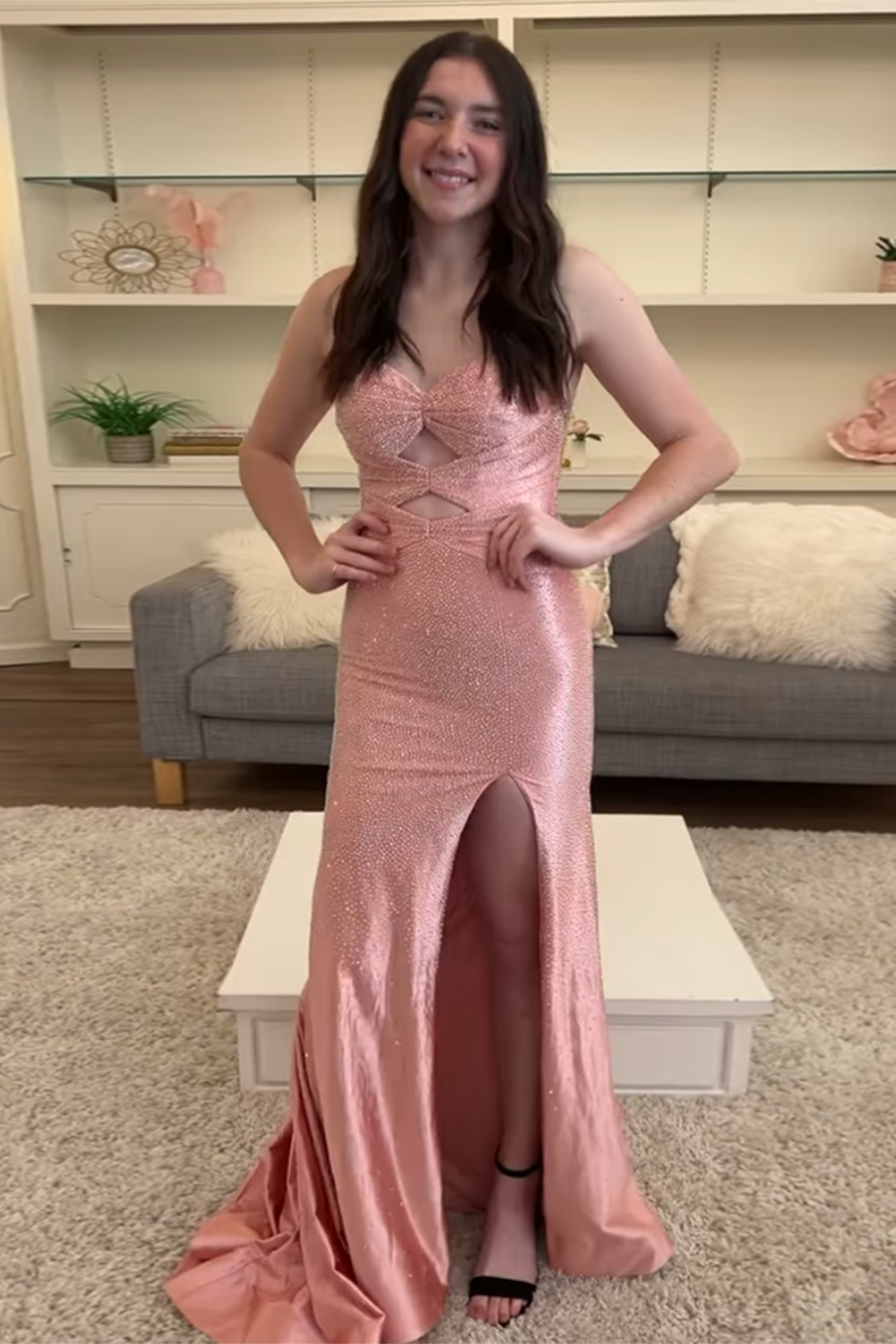 Long Beaded Prom Dress in Lilac with Sweetheart Neckline and Mermaid Cut-out Glitter Design