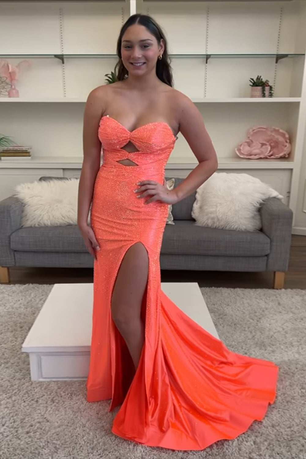 Sweetheart Mermaid Prom Dress with Yellow Glitter and Beaded Cut-out Details