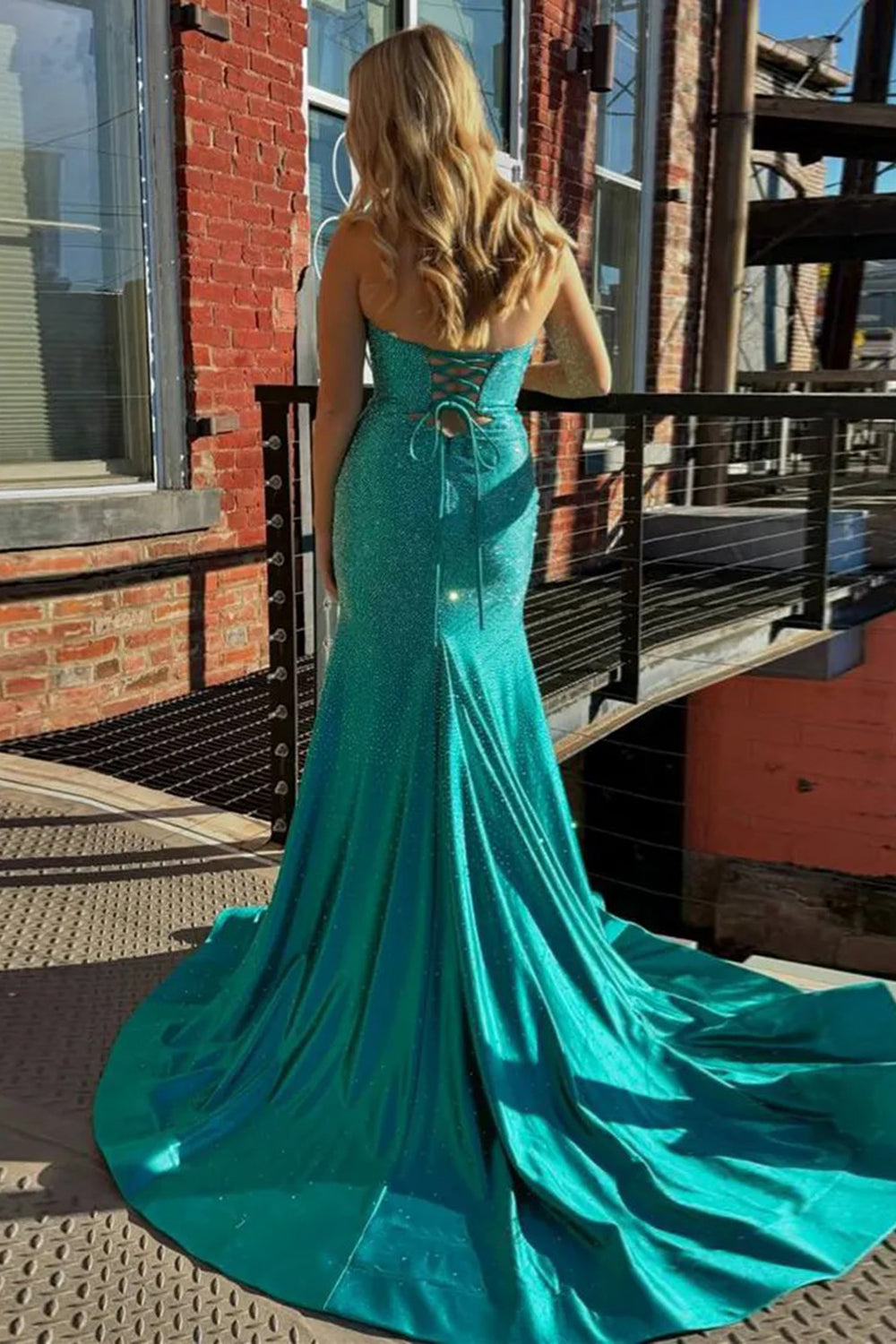 Sweetheart Mermaid Prom Dress with Yellow Glitter and Beaded Cut-out Details