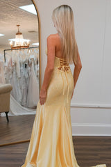Sweetheart Mermaid Prom Dress with Yellow Glitter and Beaded Cut-out Details