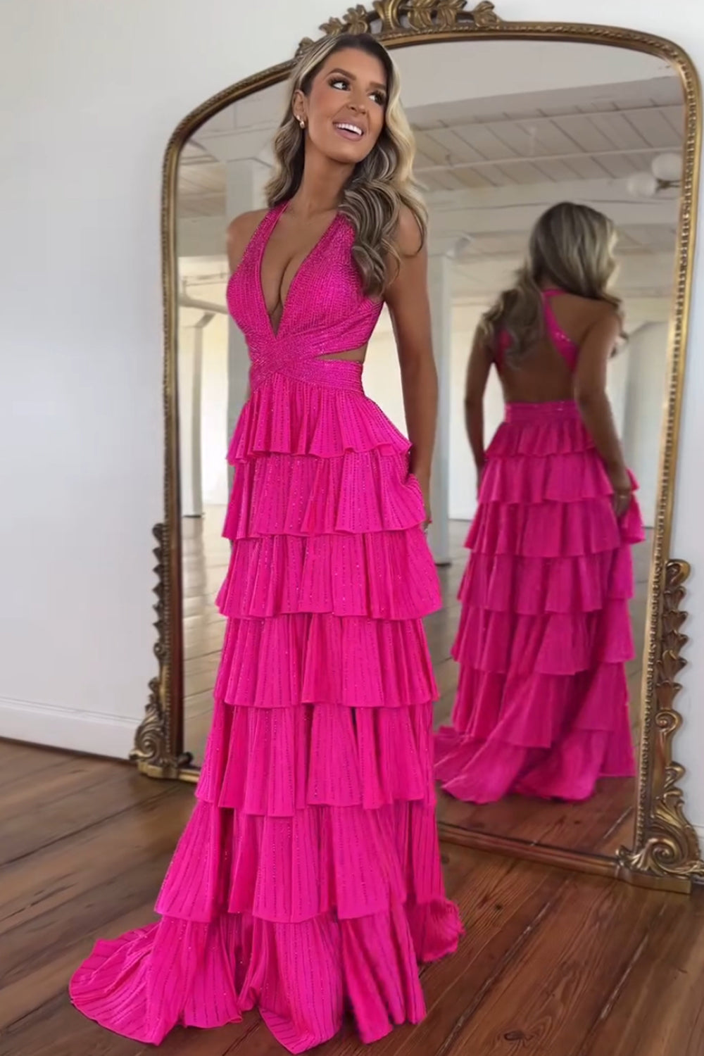 Sparkly Beaded Long Prom Dress in Light Purple with Corset and A-Line Slit