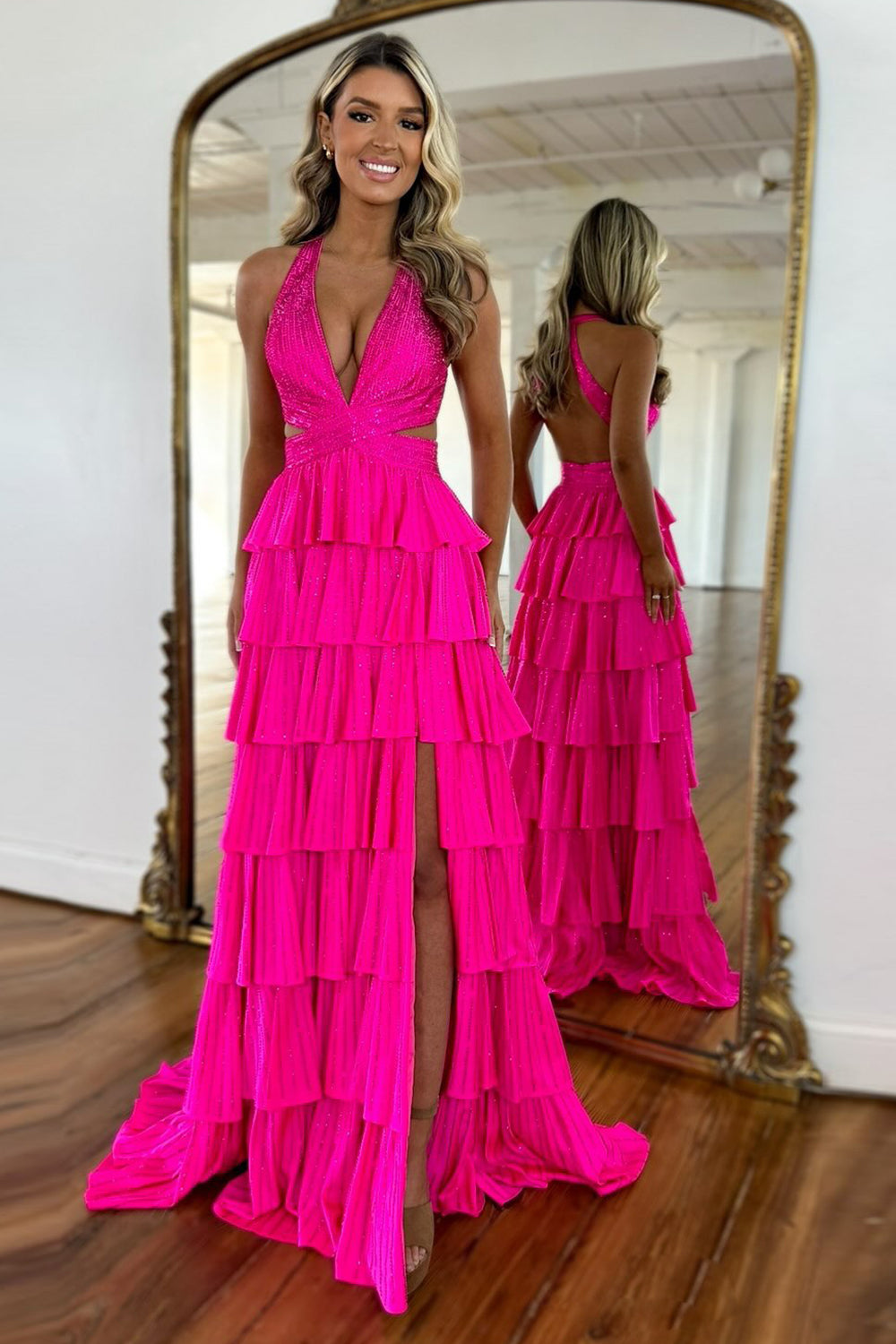 Long Black Beaded Corset Prom Dress with Sparkly A-Line and Slit