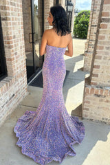 Long Lilac Mermaid Prom Dress with Sparkly Sweetheart Sequins and Beading
