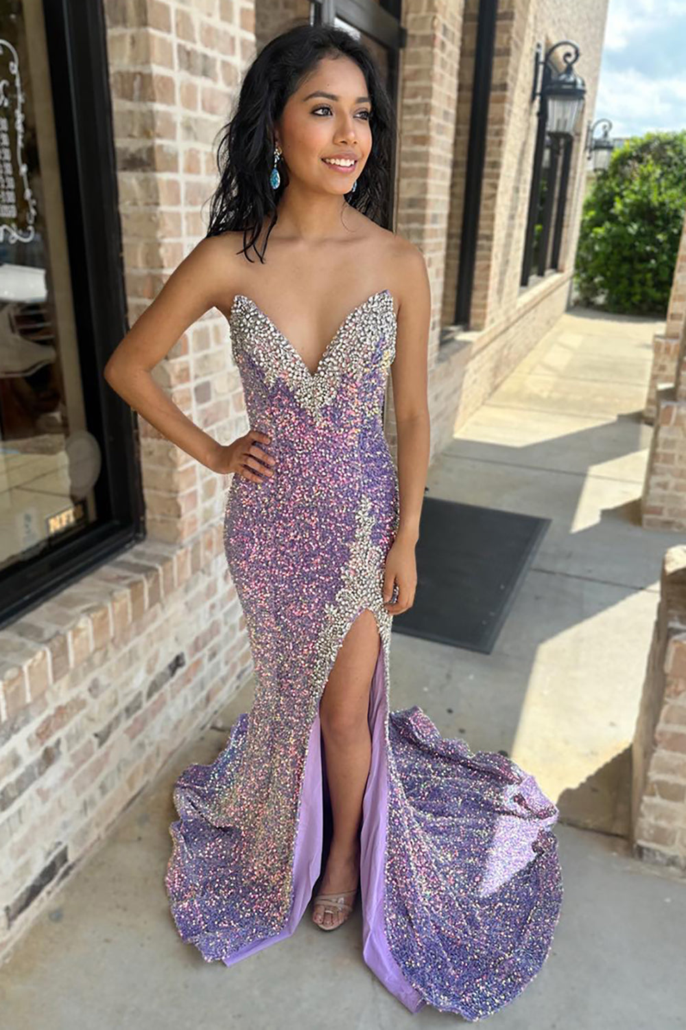 Long Lilac Mermaid Prom Dress with Sparkly Sweetheart Sequins and Beading