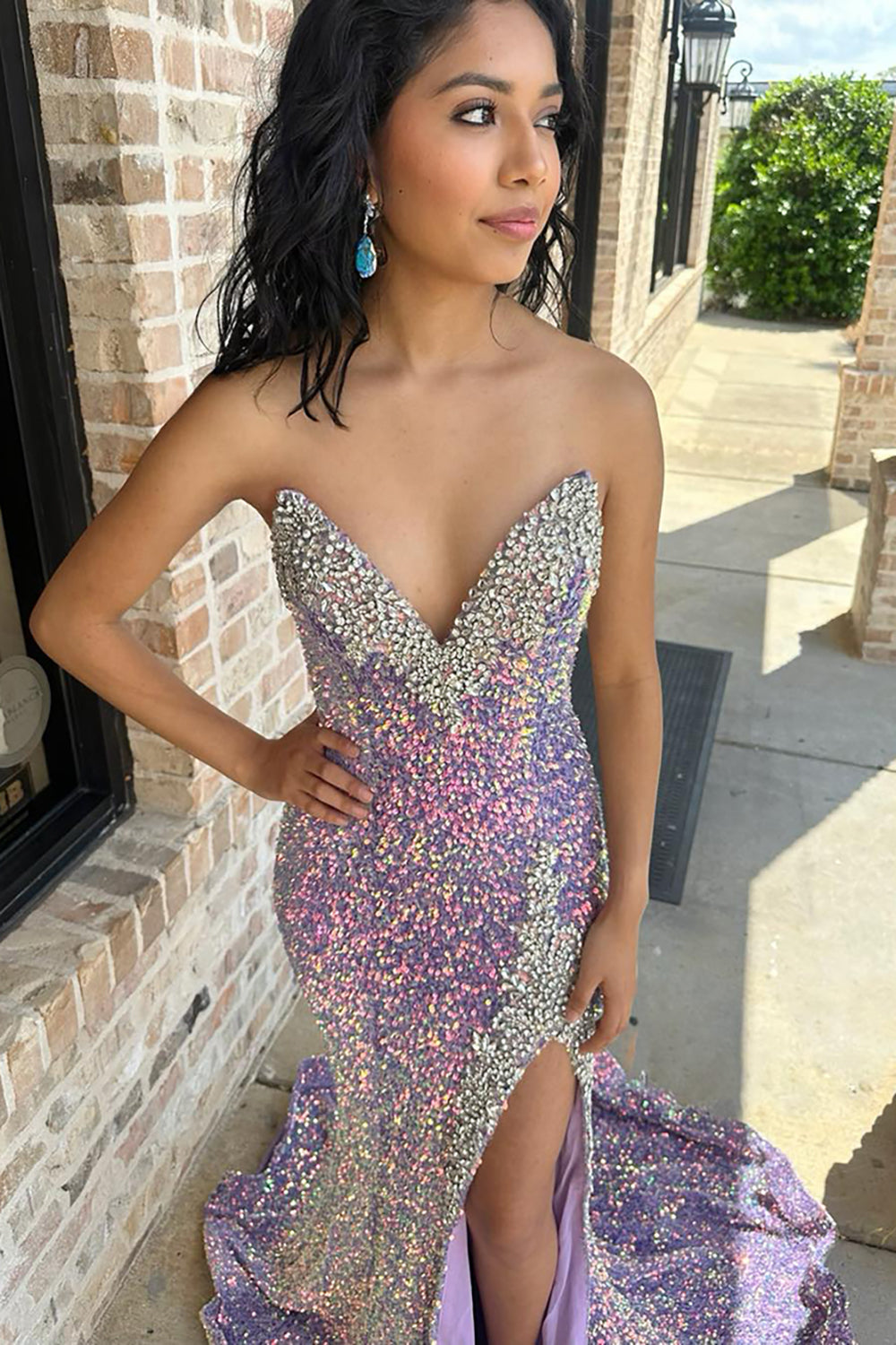 Long Lilac Mermaid Prom Dress with Sparkly Sweetheart Sequins and Beading