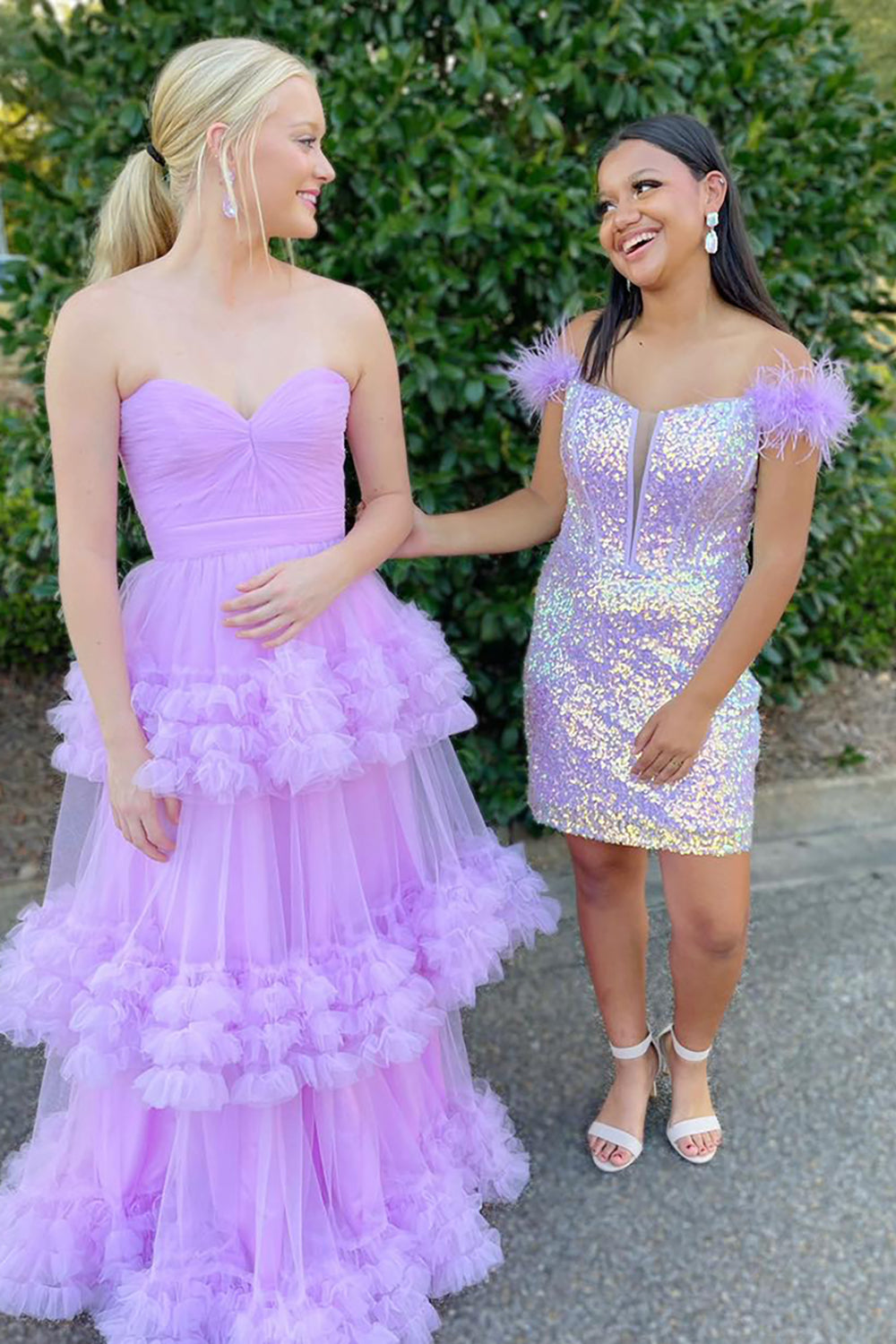 Long Tiered Tulle Prom Dress for Sweetheart Princess in Lavender