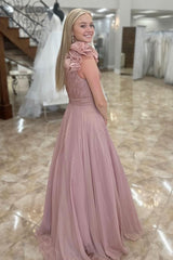 Long A Line Prom Dress with Ruffles in Blush One Shoulder Design