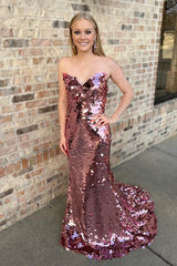 Long Mermaid Prom Dress in Sparkly Rose Gold with Sweetheart Sequins