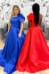 Princess Satin Prom Dress in Royal Blue with One Shoulder and Bow