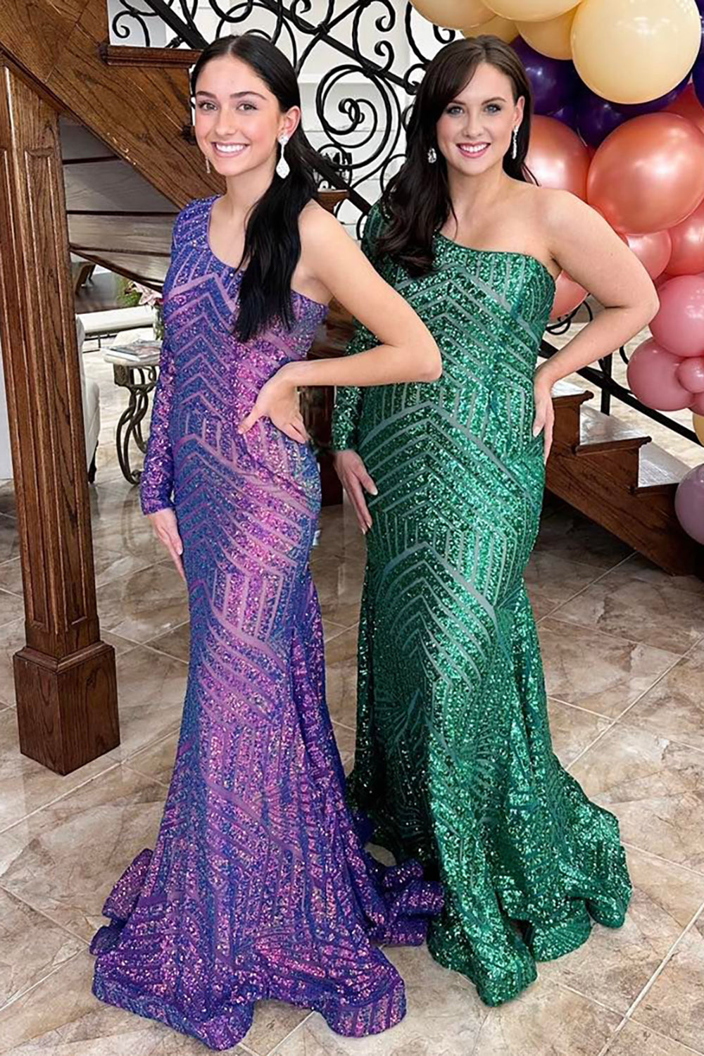 Long Purple Sequin Mermaid Prom Dress with One Shoulder Sparkle