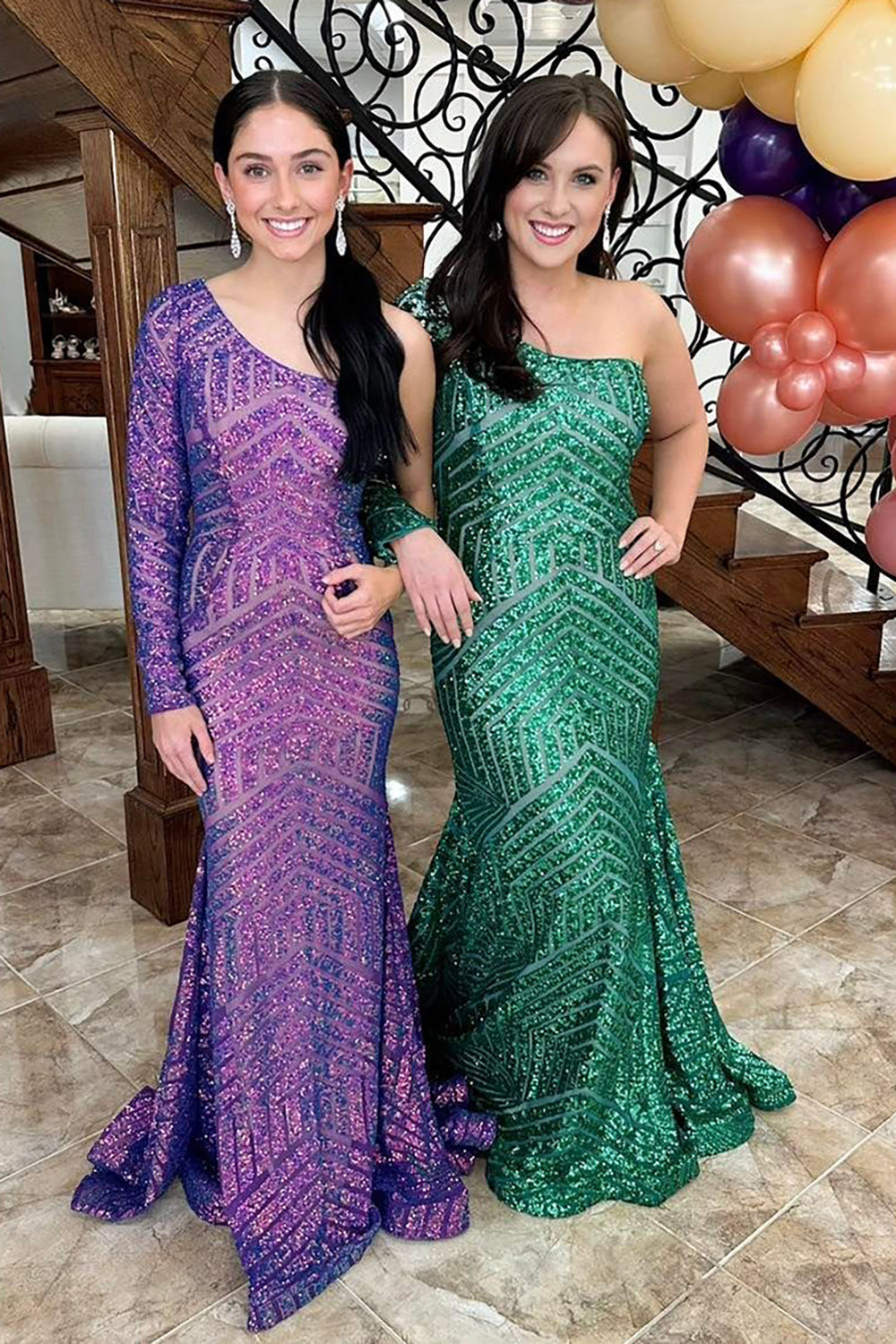 Long Purple Sequin Mermaid Prom Dress with One Shoulder Sparkle