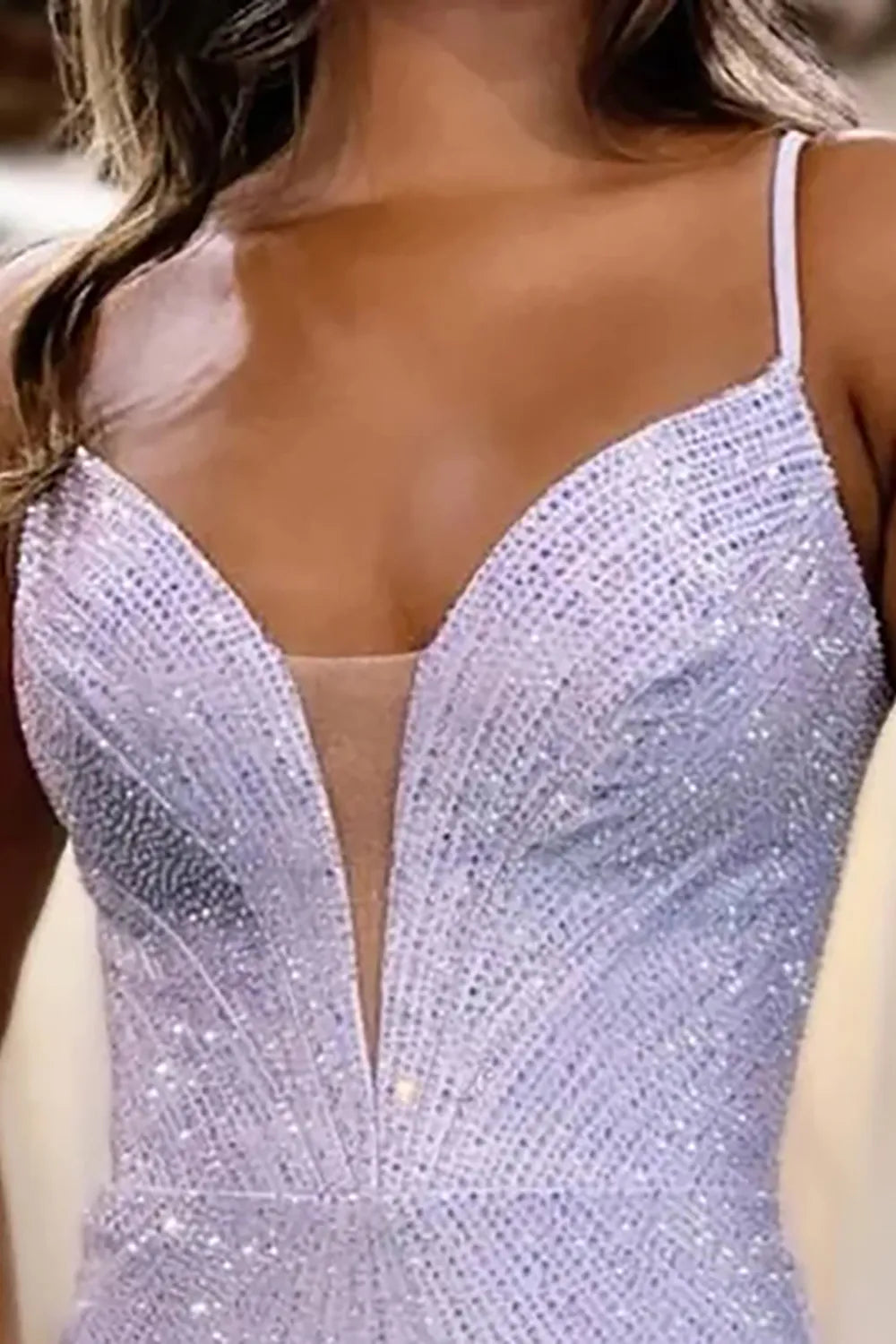 Long Beaded Mermaid Prom Dress with Sparkly Blue Spaghetti Straps and Slit