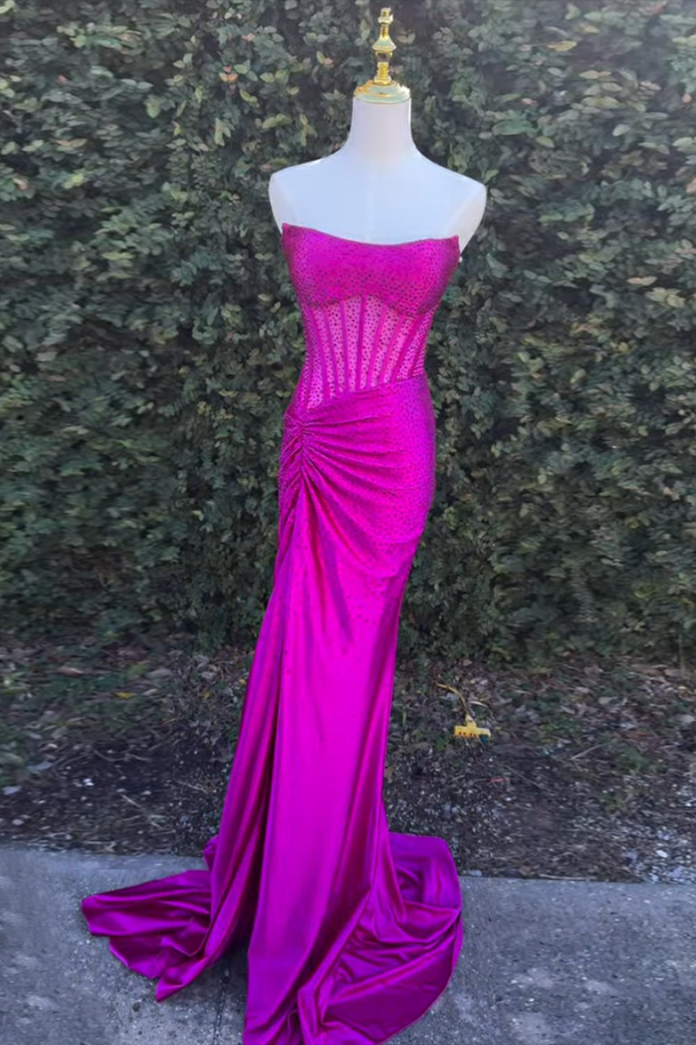 Long Beaded Golden Mermaid Prom Dress with Sparkly Sweetheart Corset and Slit