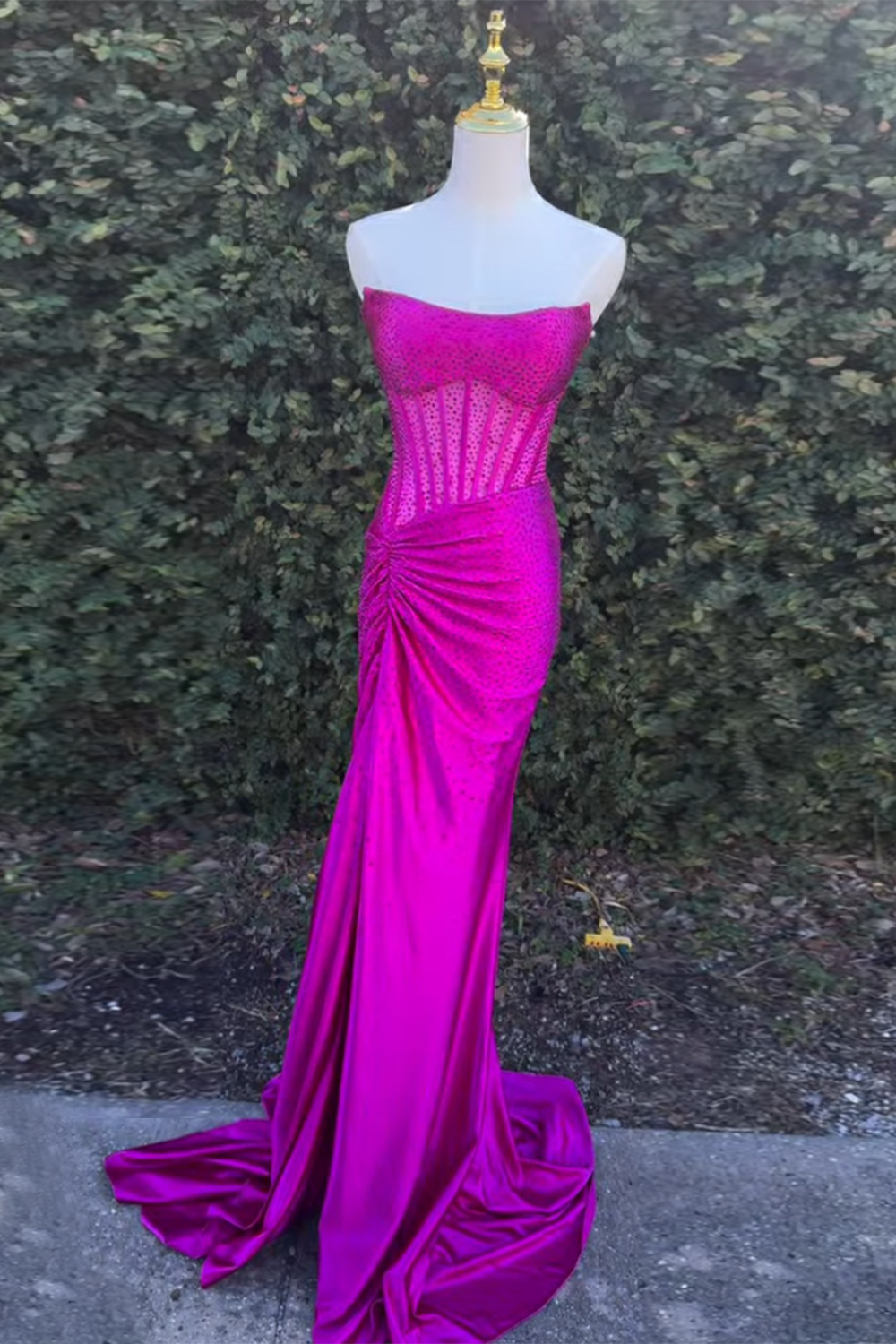 Long Beaded Navy Mermaid Prom Dress with Sparkly Strapless Corset and Slit