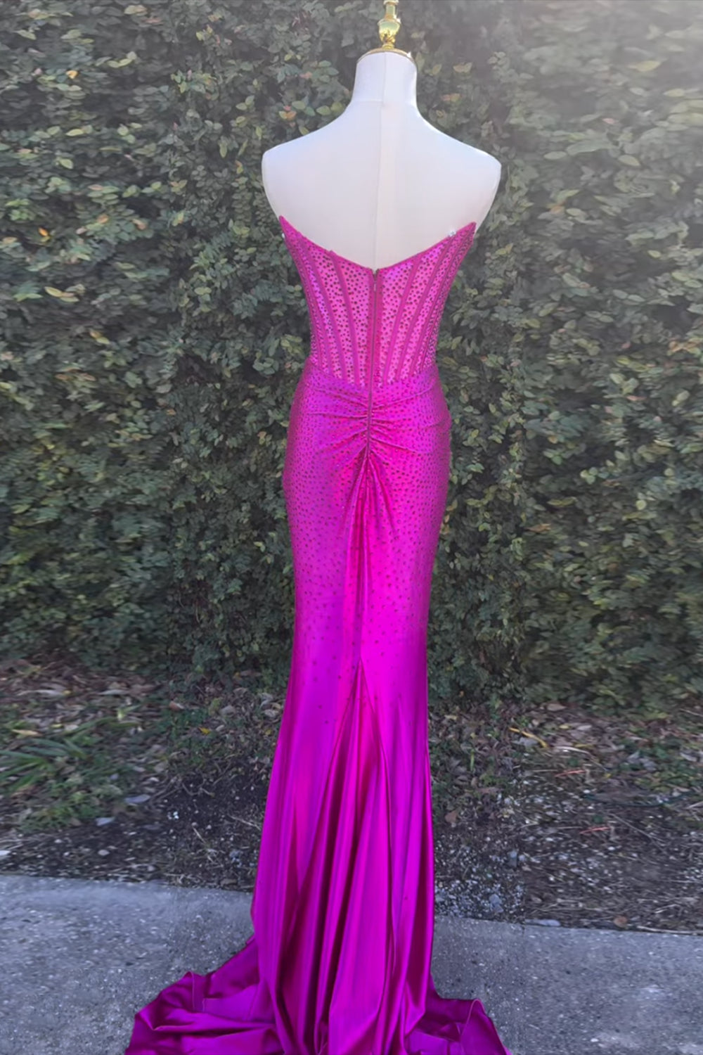 Long Beaded Golden Mermaid Prom Dress with Sparkly Sweetheart Corset and Slit