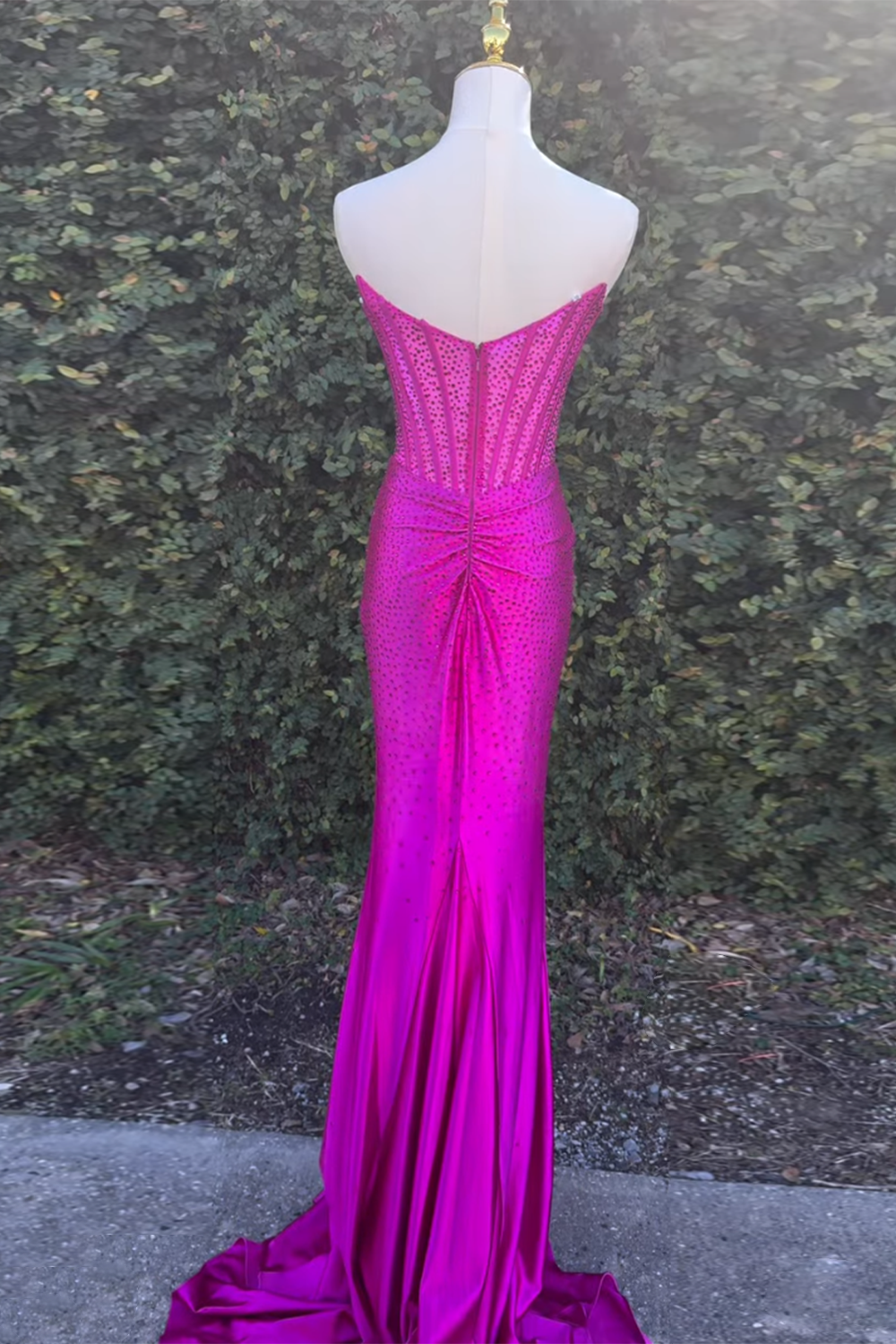 Long Beaded Golden Mermaid Prom Dress with Sparkly Sweetheart Corset and Slit