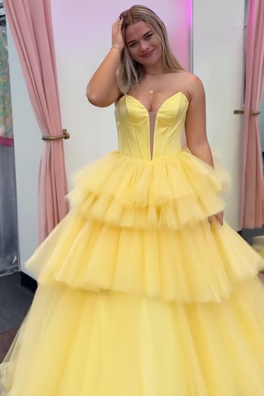 Sweetheart A-Line Prom Dress in Trendy Blue with Tiered Tulle and Corset