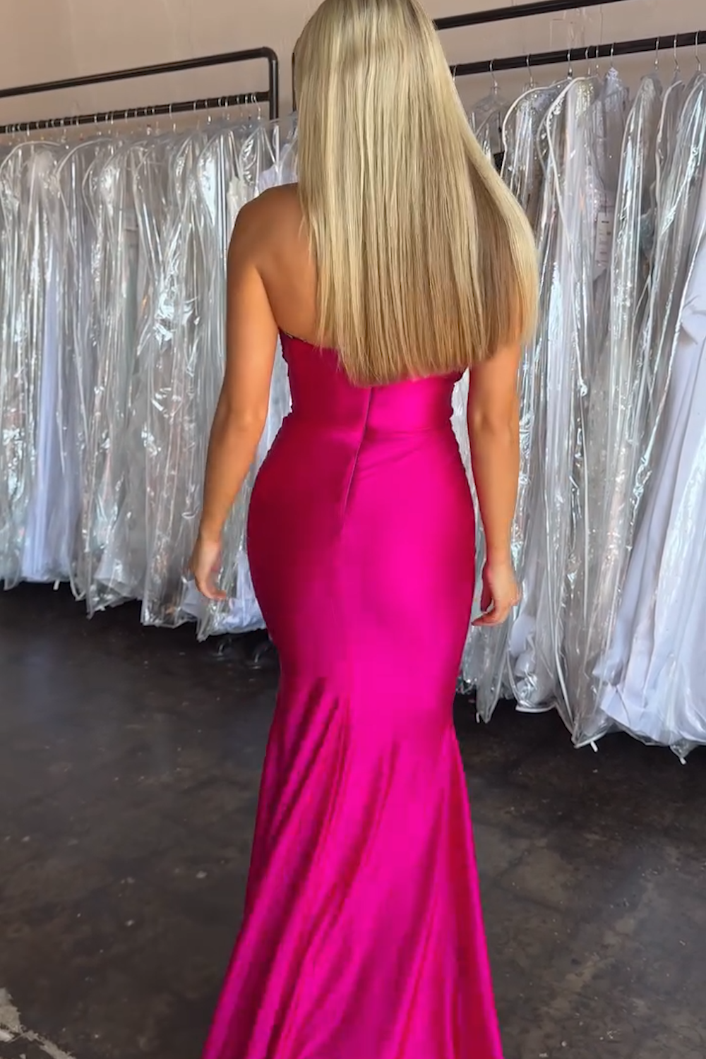 Elegant Fuchsia Sweetheart Satin Long Mermaid Prom Gown