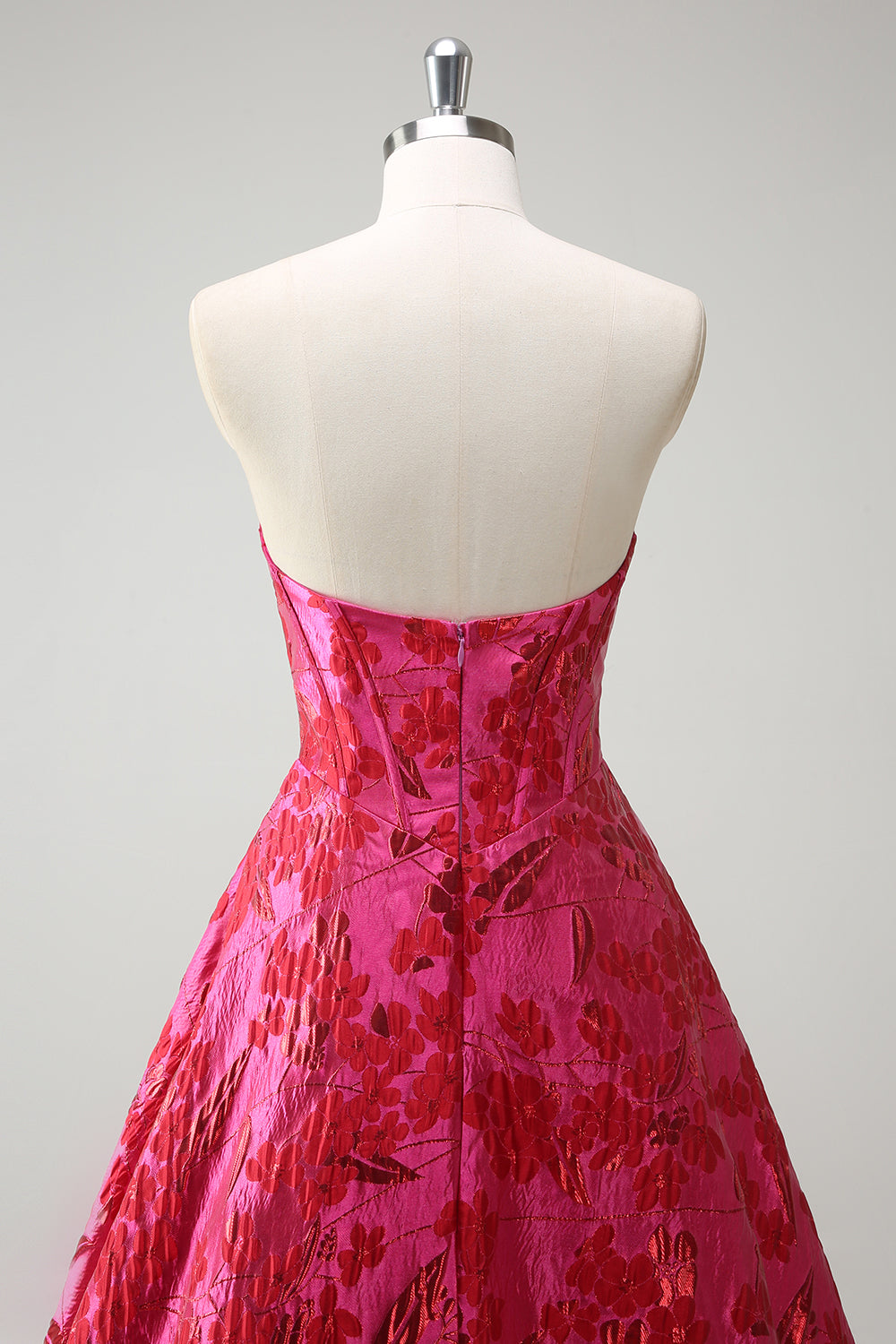 Long Strapless Fuchsia Jacquard Corset Prom Dress with Slit for Princess