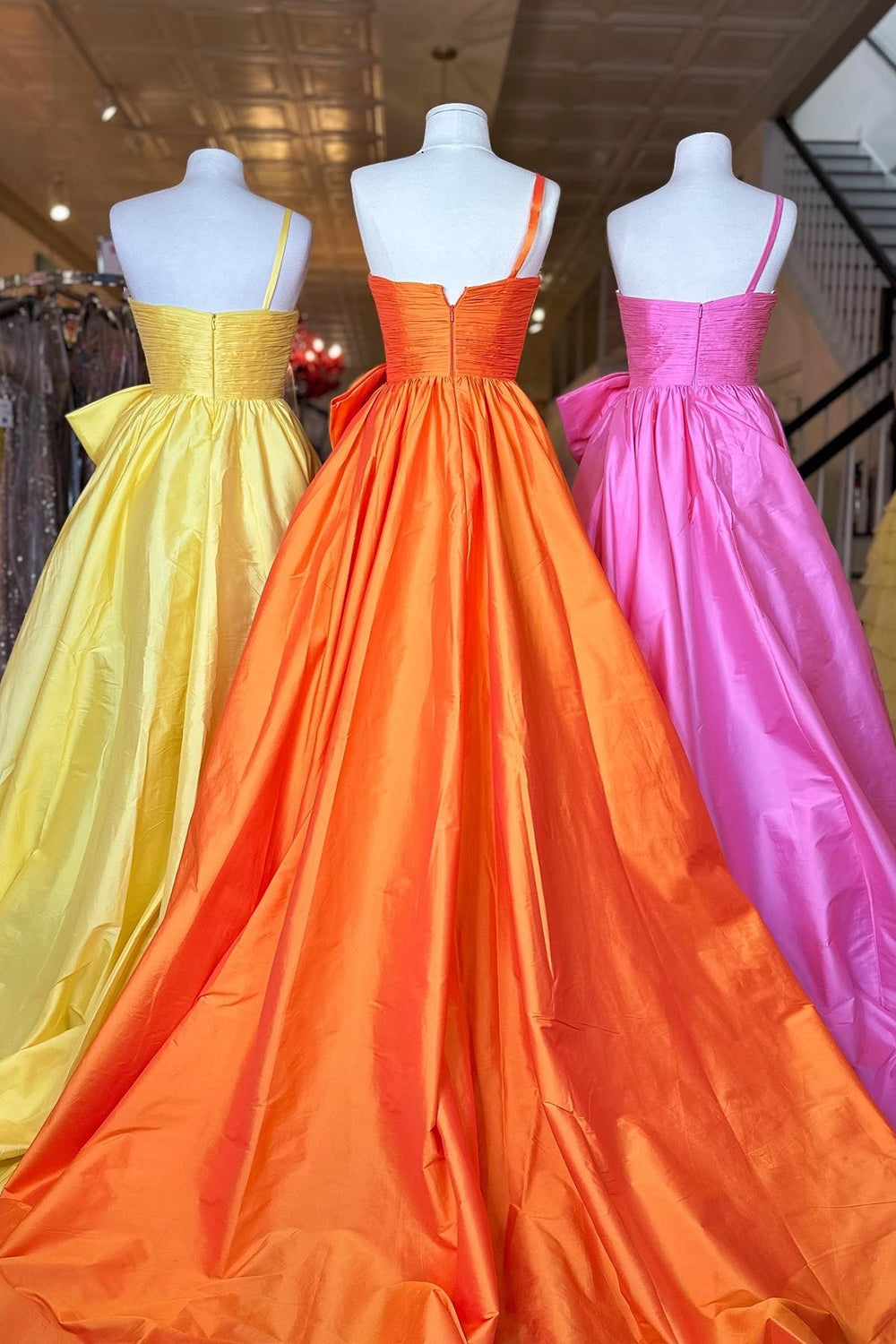 Princess Satin Long Prom Dress in Royal Blue with One Shoulder and Bow