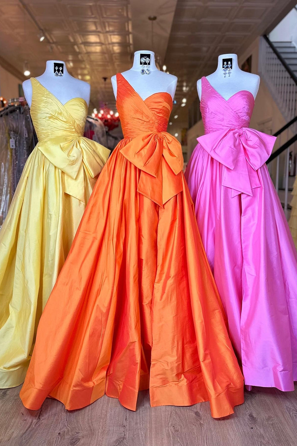 Princess Satin Long Prom Dress in Royal Blue with One Shoulder and Bow