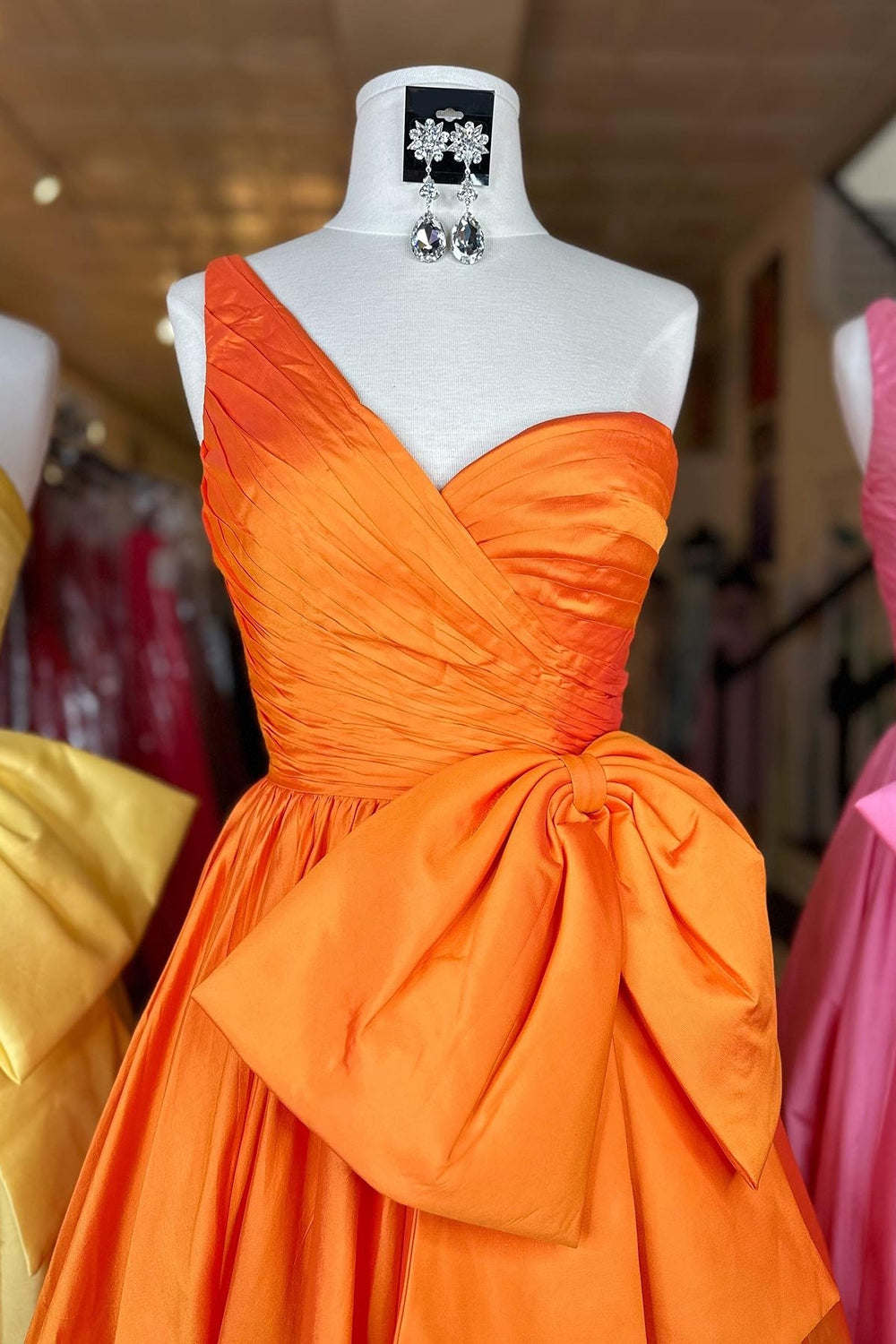 Princess Satin Long Prom Dress in Royal Blue with One Shoulder and Bow