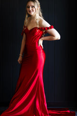 Elegant Lilac Off-the-Shoulder Satin Mermaid Corset Prom Gown