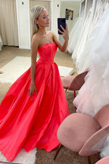 Elegant Coral Strapless Long A-Line Corset Prom Gown