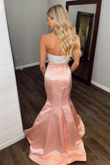 Elegant Blush Sweetheart Mermaid Prom Gown with Satin Bow