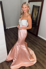 Elegant Blush Sweetheart Mermaid Prom Gown with Satin Bow