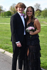 Black Princess Glitter Long Prom Dress with Spaghetti Straps and Tiered Tulle