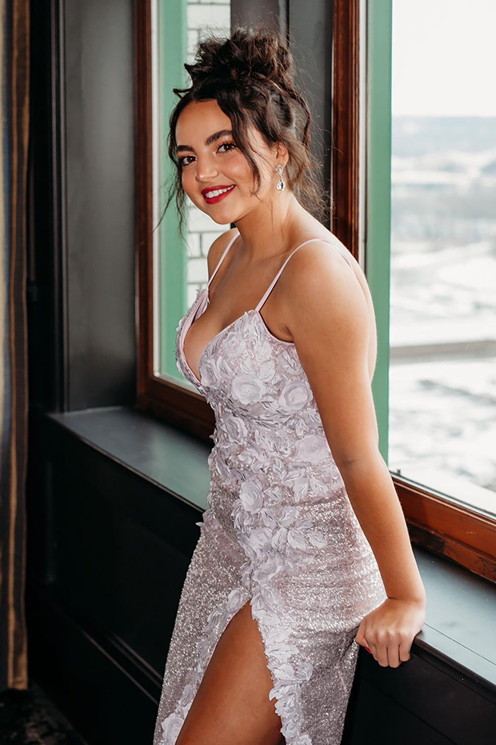 Long Mermaid Prom Dress with Sparkly Light Pink Spaghetti Straps and Sequin Appliques