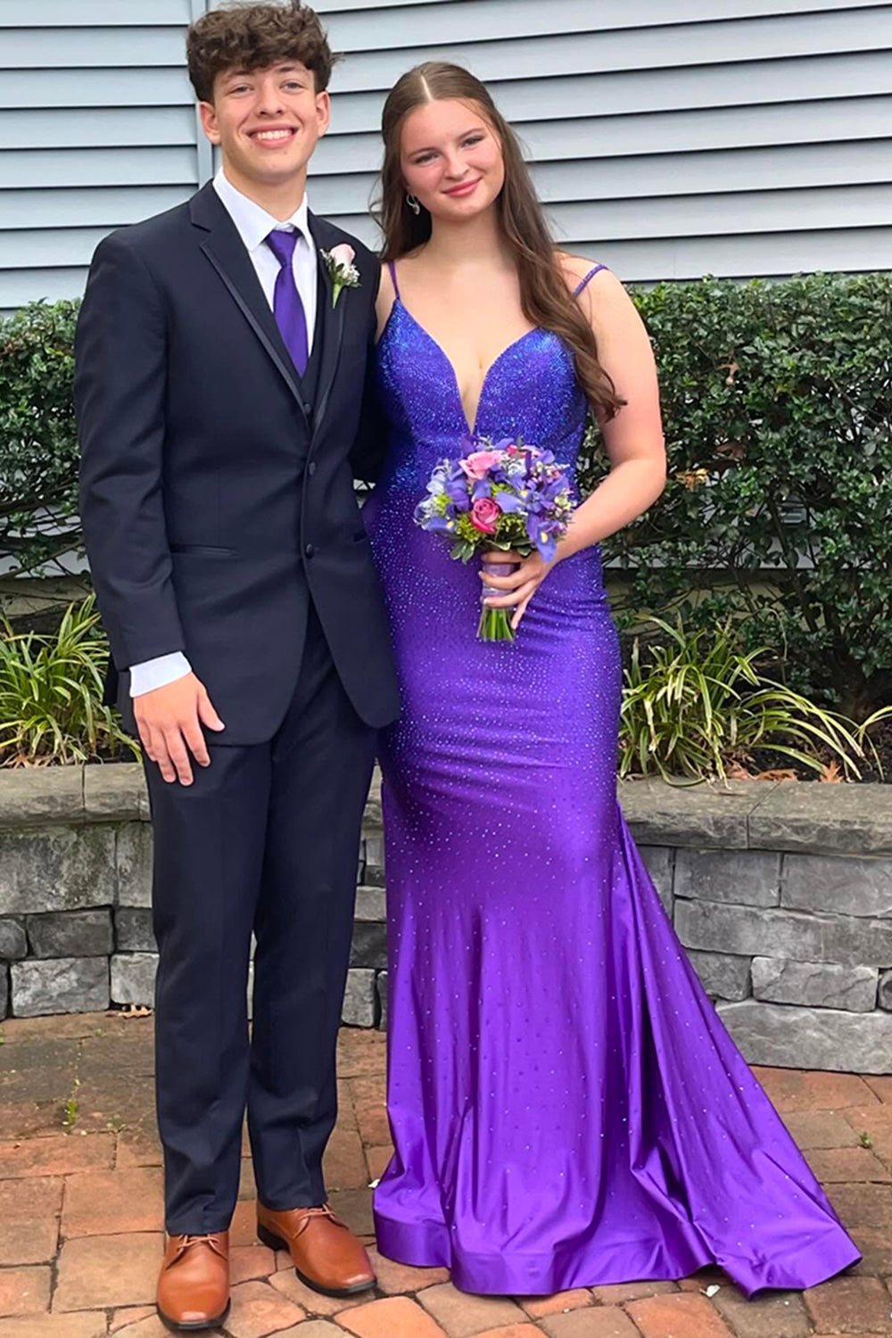 Long Mermaid Prom Dress with Red Spaghetti Straps and Beading