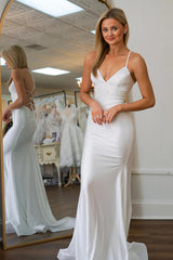Long Red Prom Dress with Mermaid Silhouette Spaghetti Straps and Beaded Backless Design