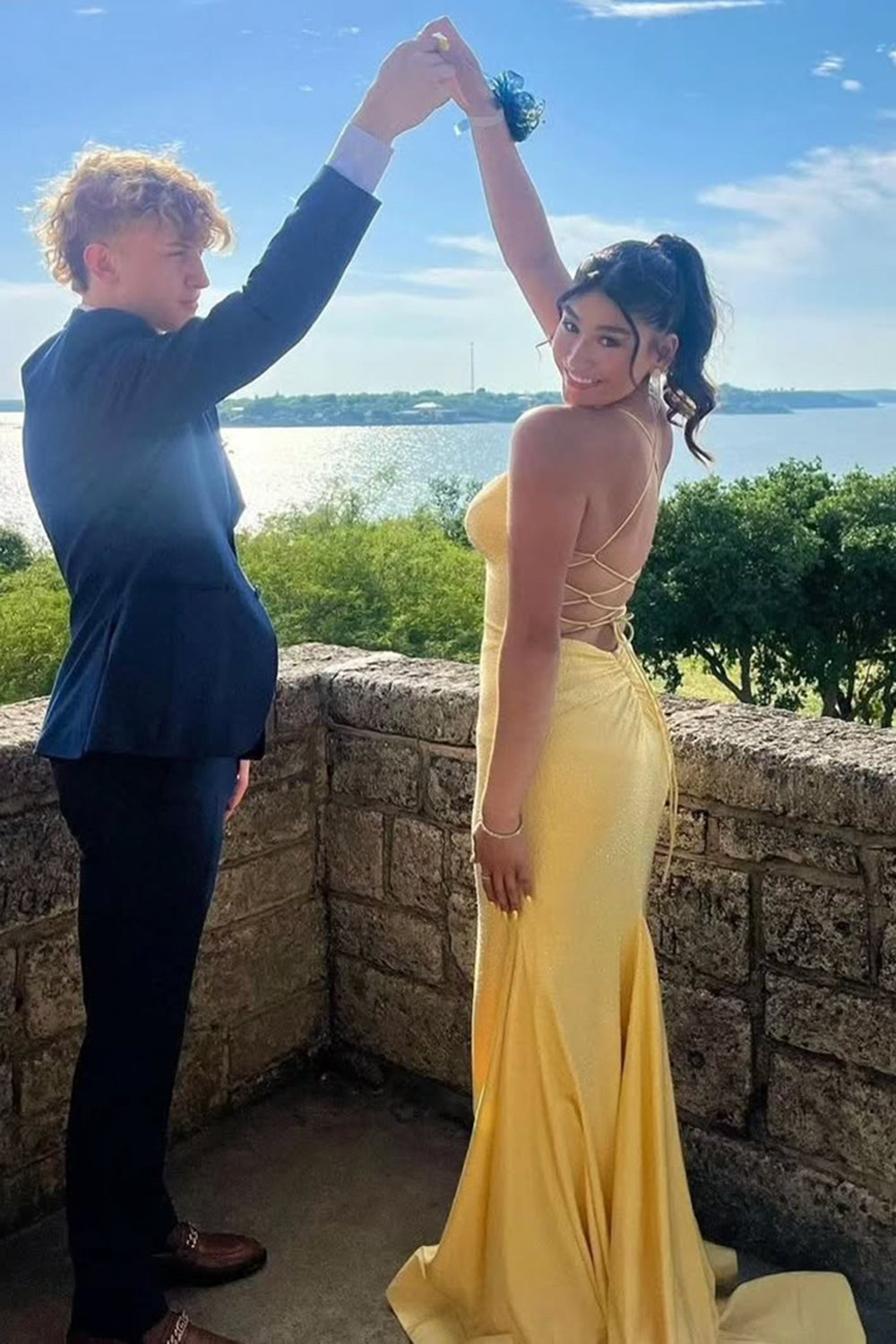 Long Red Prom Dress with Mermaid Silhouette Spaghetti Straps and Beaded Backless Design