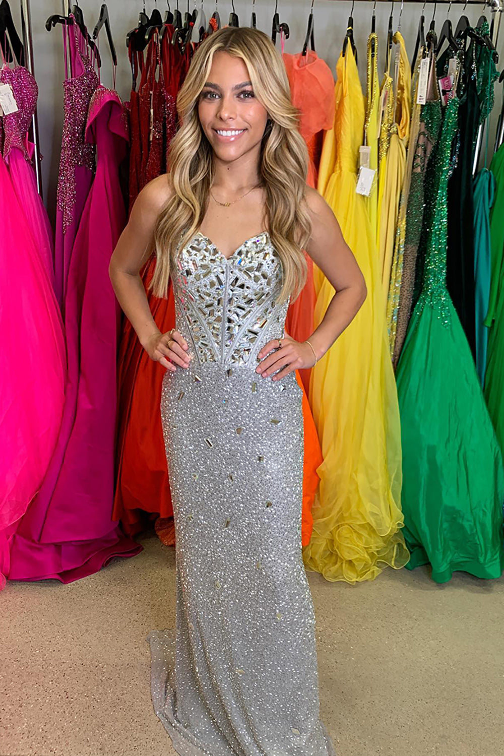 Long Sequin Mermaid Prom Dress in Sparkly Silver for Sweethearts