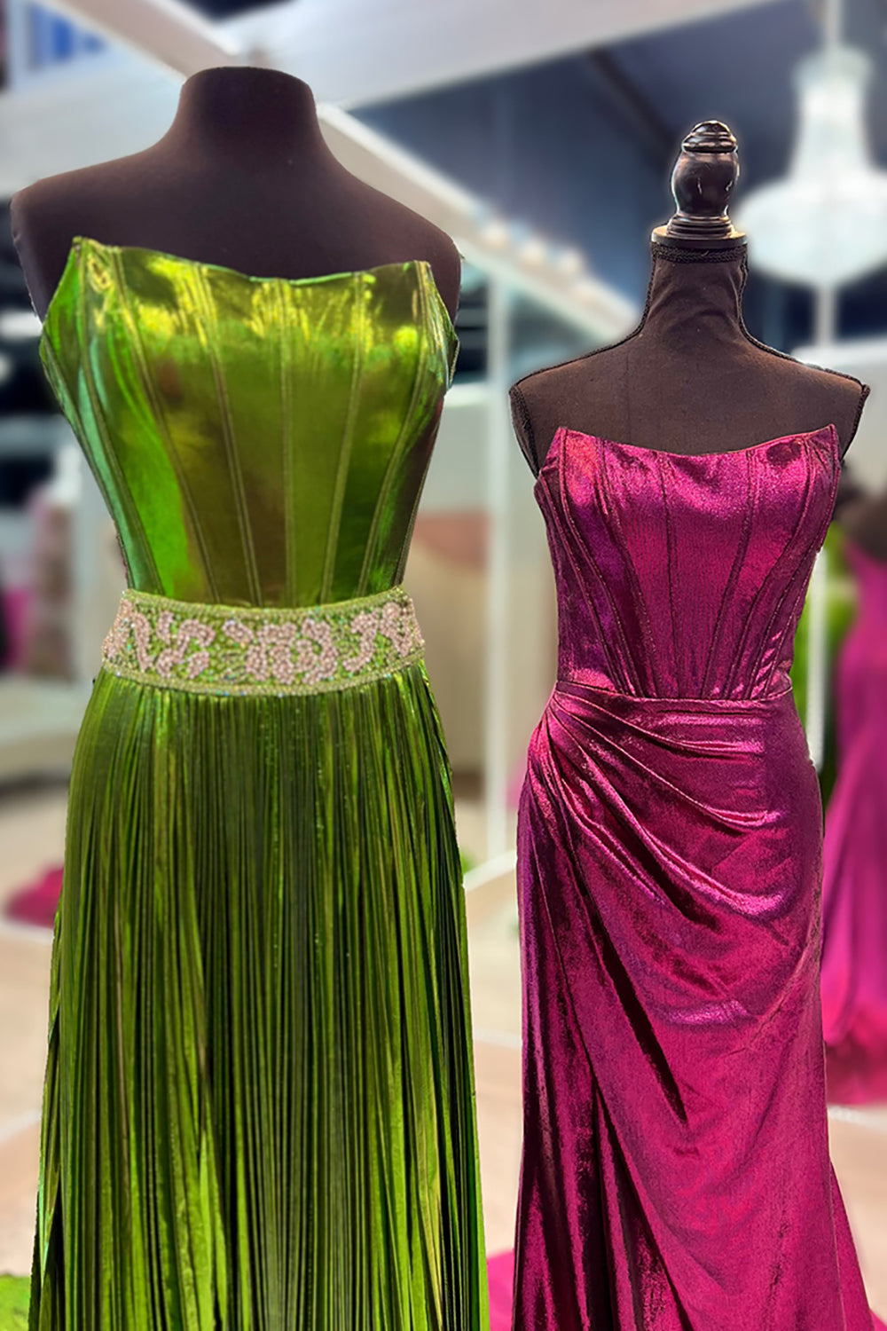 Metallic Green Sweetheart Mermaid Prom Dress with Pleats and Beading