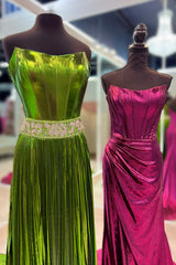 Metallic Green Sweetheart Mermaid Prom Dress with Pleats and Beading