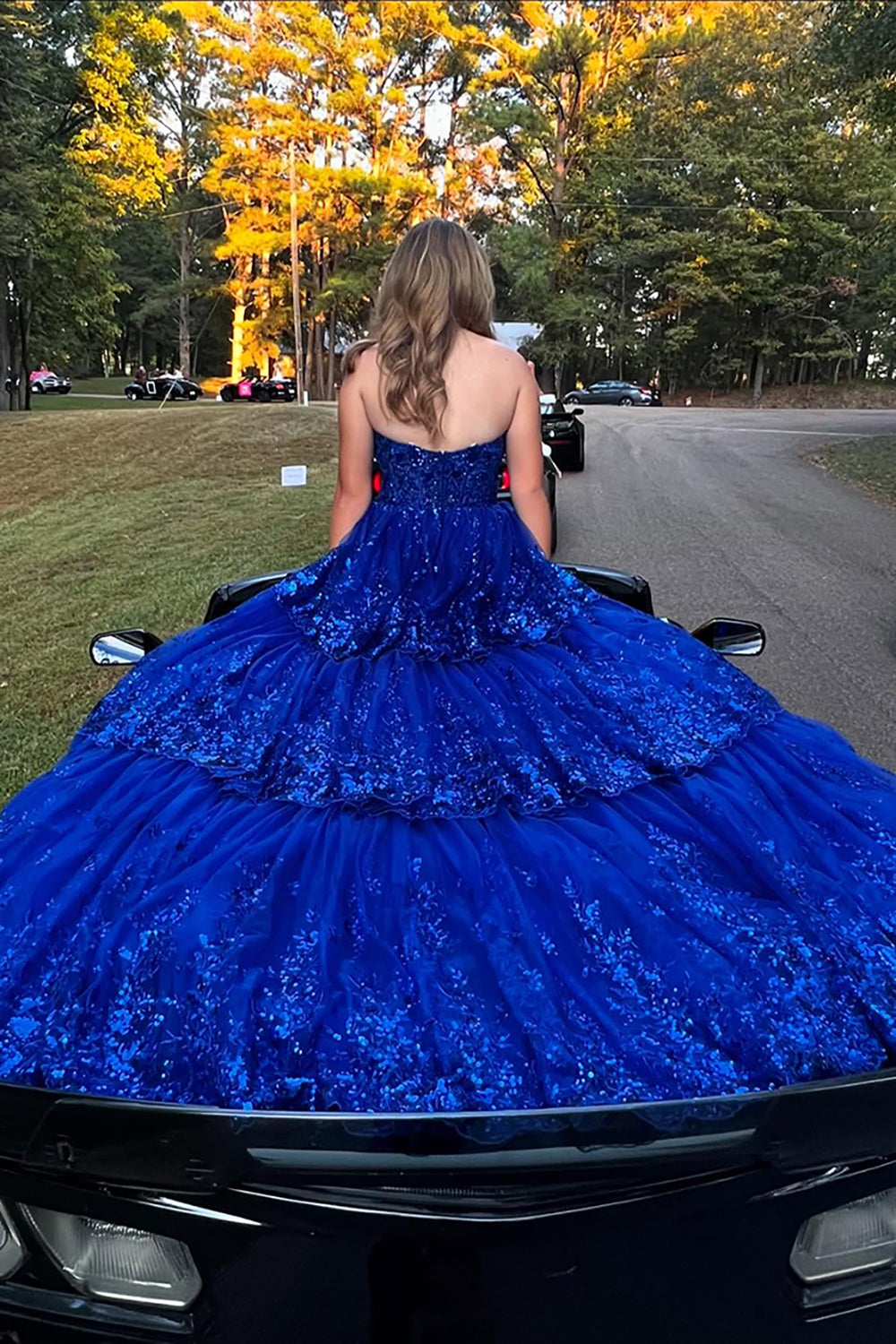 Sweetheart A-Line Long Prom Dress in Sparkly Turquoise with Tulle Applique Corset
