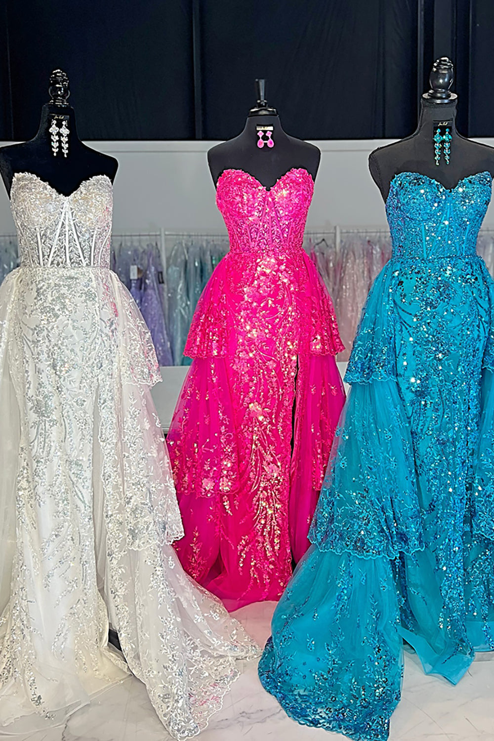 Sweetheart A-Line Long Prom Dress in Sparkly Turquoise with Tulle Applique Corset