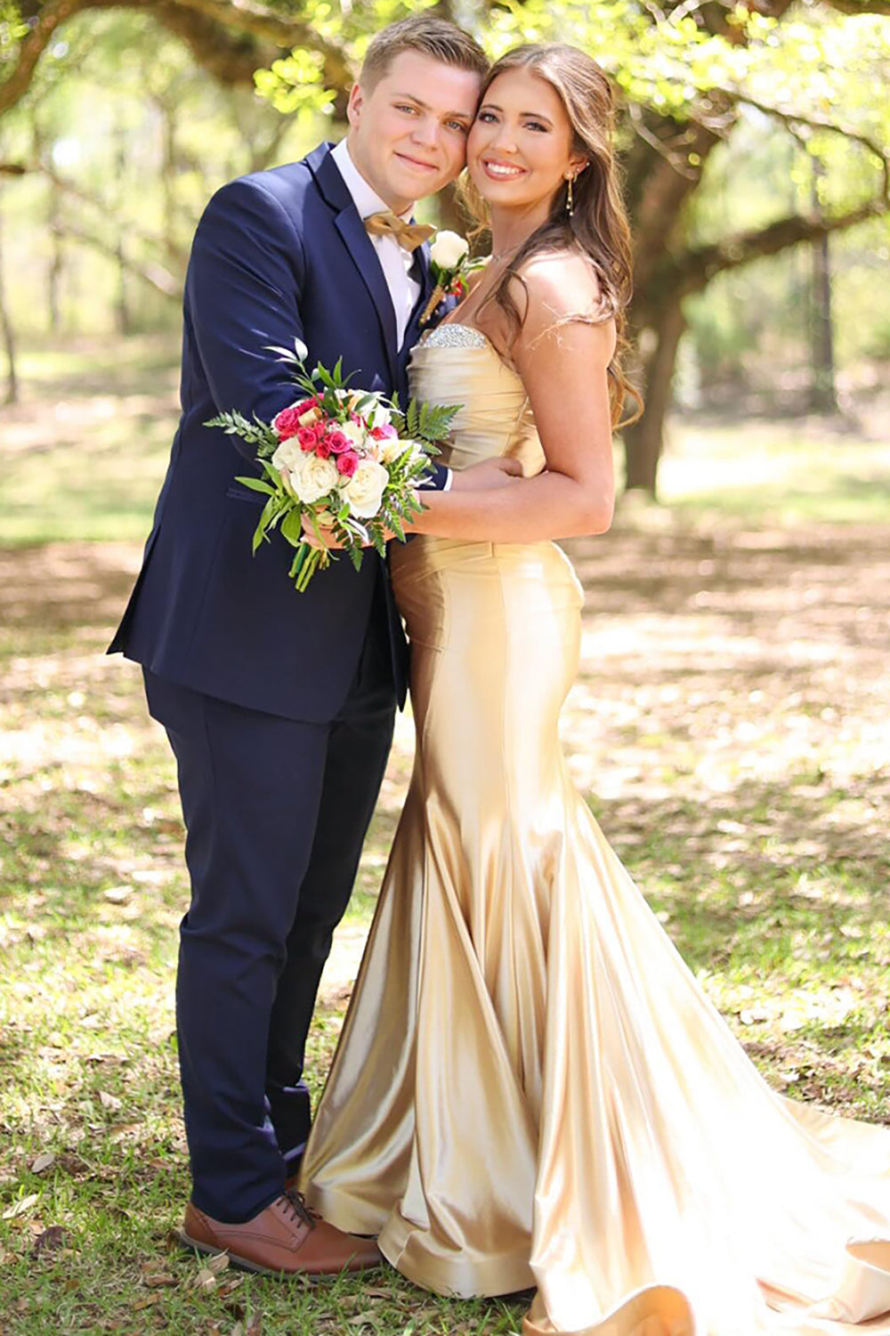 Elegant Gold Sweetheart Mermaid Gown in Satin