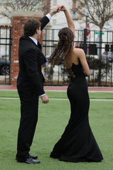 Elegant Black Strapless Mermaid Gown in Satin with Bow for Prom