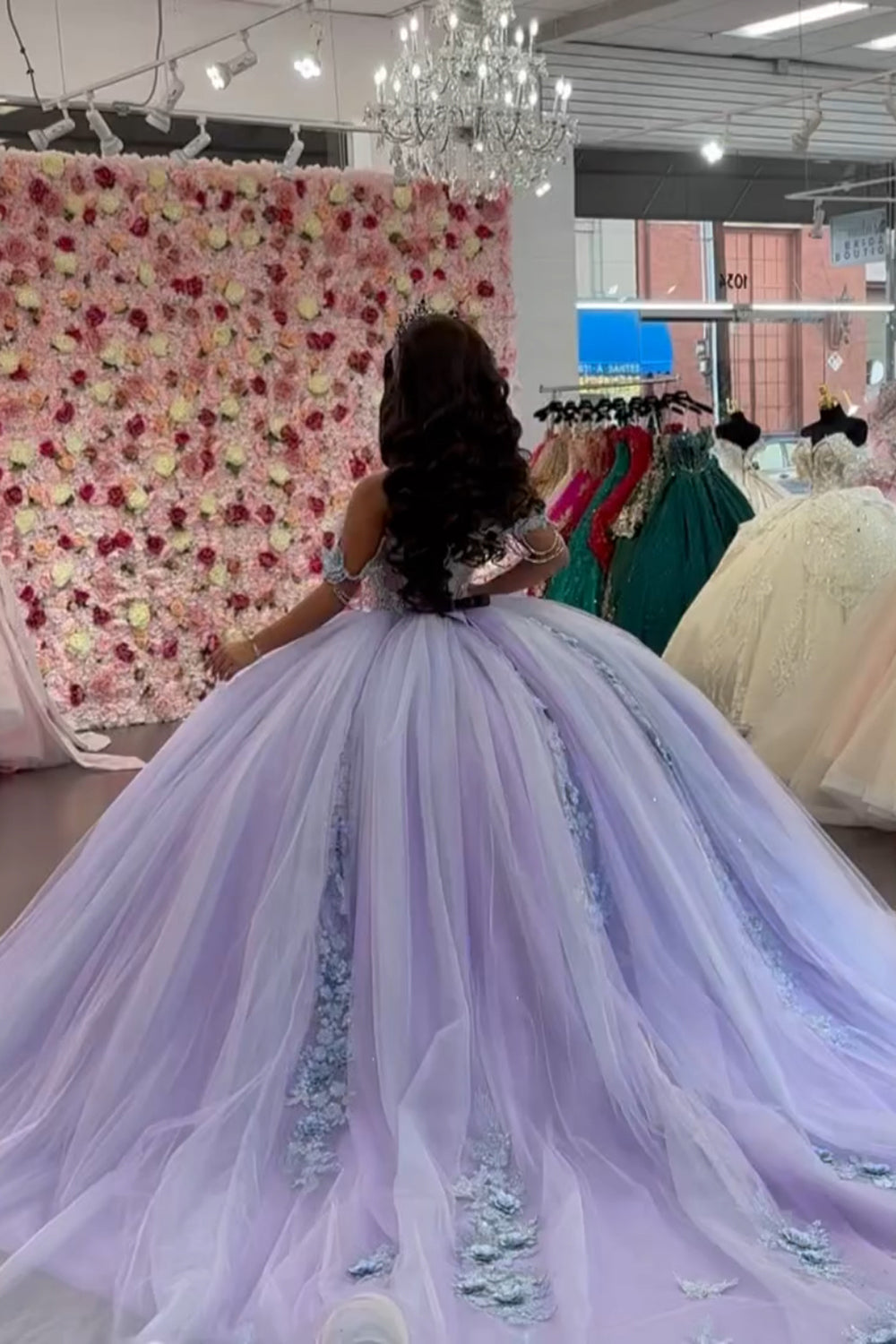 Off-the-Shoulder Lilac Ball Gown with Beaded Applique and Tulle for Quinceanera