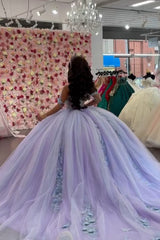 Off-the-Shoulder Lilac Ball Gown with Beaded Applique and Tulle for Quinceanera