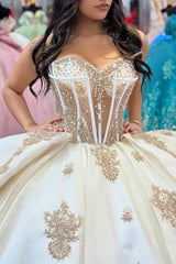 Sweetheart Beaded Ball Gown in Apricot Tulle for Quinceanera